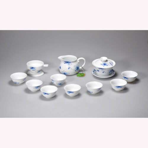 Super White Fine Porcelain with Blue Decal Art  Gongfu  Tea Set