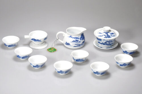 Super White Fine Porcelain with Blue Decal Art  Gongfu   Travelling Tea Set