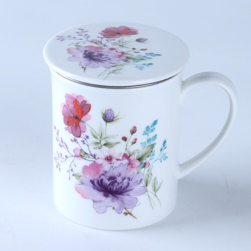 70036 Dream Garden Flowers Herbal Tea Cup with Strainer