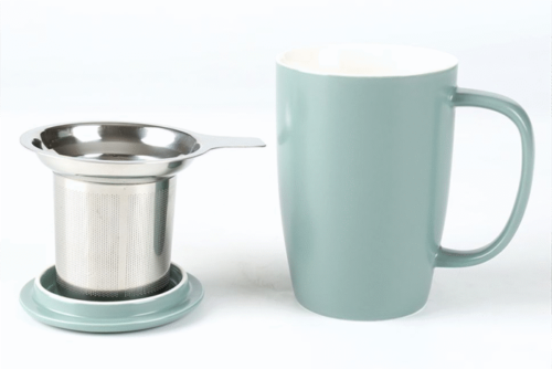 70045 Matte Mugs Fine Porcelain Tea Mugs WIth Infuser And Lid 15 OZ