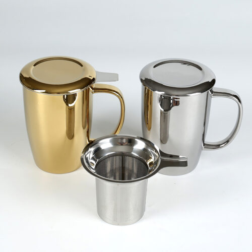 Silver Gold color  70045 Loose Tea Mug  with Stainless Steel Infuser basket  450 ml