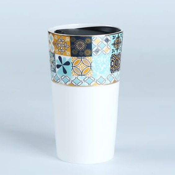 Take Away Mug with Silicone Lid, Double Wall Porcelain Mug Forlar French Style Teaware Collection