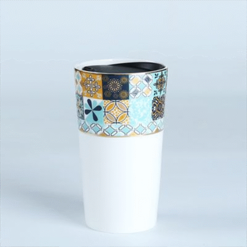 Take Away Mug with Silicone Lid, Double Wall Porcelain Mug Forlar French Style Teaware Collection