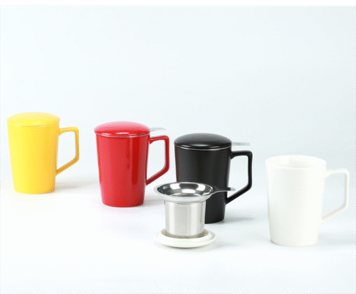 70127 Glossy Mugs Fine Porcelain Tea Mug With Infuser And Lid 15oz