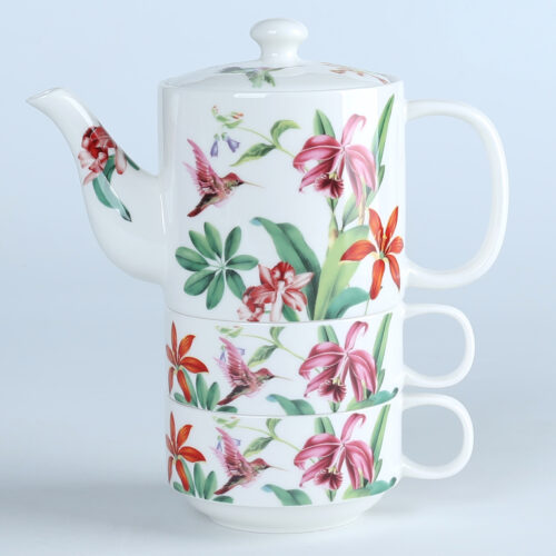 70012  Jungle Birds Collection European Fine Porcelain Tea For Two for adults, adorned with captivating Flower Painting