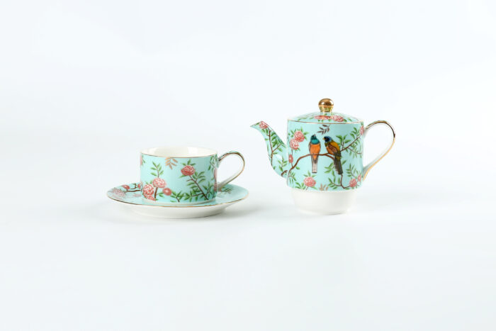 70011 ELEGANT Turquoise Ceramic Teapot with Floral Bird Design - Image 3