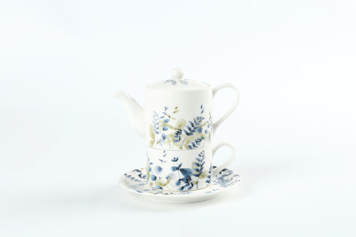 70011 Tea for one- Watercolor navy blue leaves design