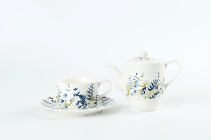 70011 Tea for one- Watercolor navy blue leaves design - Image 2