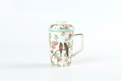 70127 ELEGANT TURQUOISE FLORAL BIRD TEA MUG