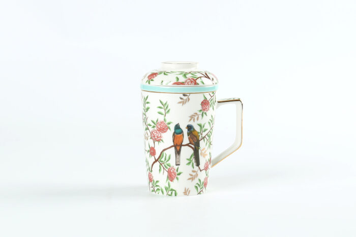 70127 ELEGANT TURQUOISE FLORAL BIRD TEA MUG