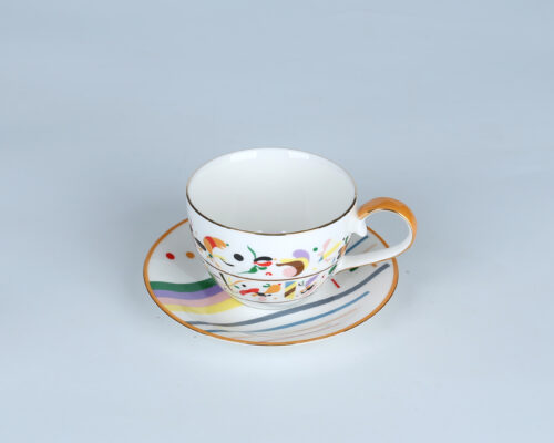 70163 Kandinsky-Style Ceramic Coffee Mug - Abstract Expressionism Art Teaware, Handmade Vibrant Color Tea Cup, Gift for Art Lovers