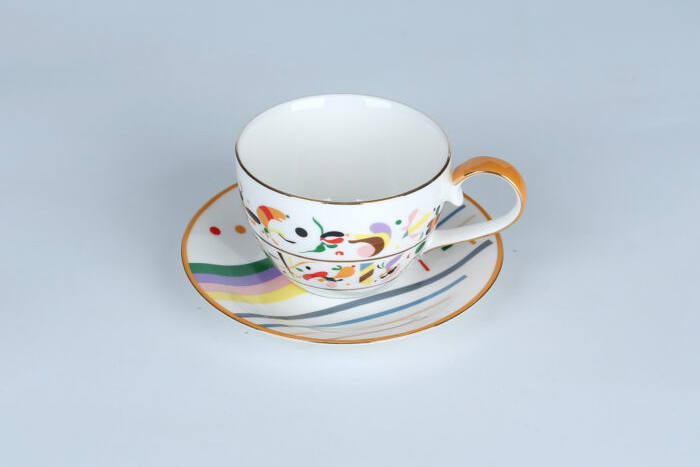 70163 Kandinsky-Style Ceramic Coffee Mug - Abstract Expressionism Art Teaware, Handmade Vibrant Color Tea Cup, Gift for Art Lovers