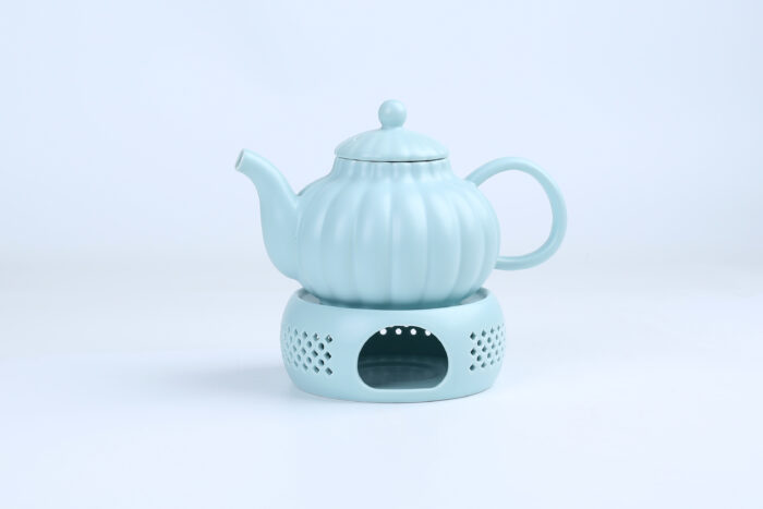70277 Pumpkin-Shaped Ceramic Tea Set with Electric Warmer - Image 3