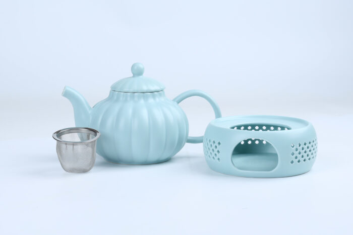 70277 Pumpkin-Shaped Ceramic Tea Set with Electric Warmer - Image 2