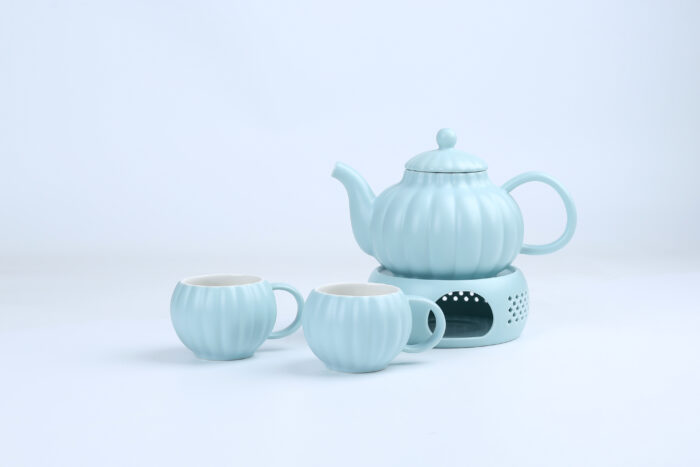 70277 Pumpkin-Shaped Ceramic Tea Set with Electric Warmer