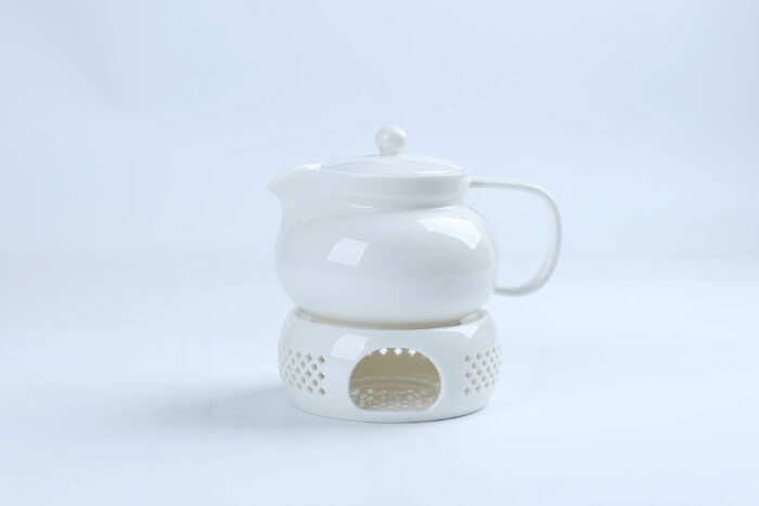 70281 Elegant Porcelain Teapot Set with Stainless Steel Filter & Tea Warme