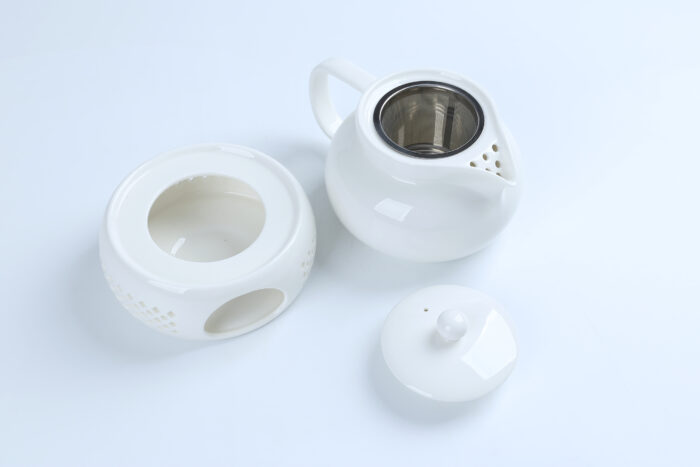 70281 Elegant Porcelain Teapot Set with Stainless Steel Filter & Tea Warme - Image 3